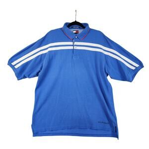 Tommy Hilfiger Mens Vintage 90s Striped Rugby Polo Shirt Size XXL Blue‎ Cotton